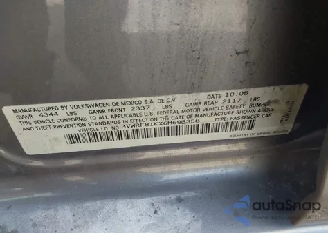 2006 Volkswagen Jetta 2.5/2.5L из США, поврежденный, VIN 3VWRF81KX6M693358